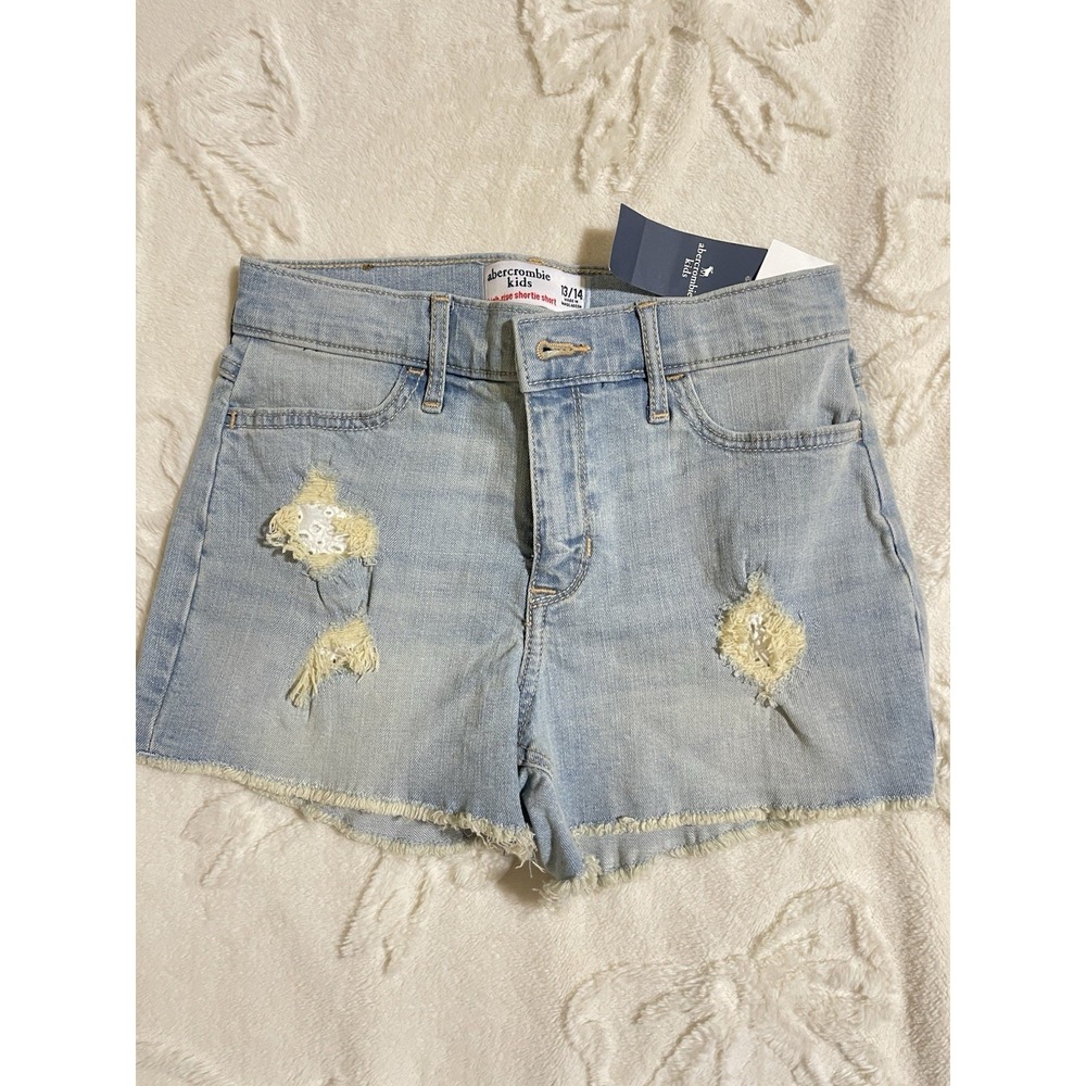 Abercrombie Kids Girls High Rise Ripped Short Youth Blue Light Wash Size 13/14